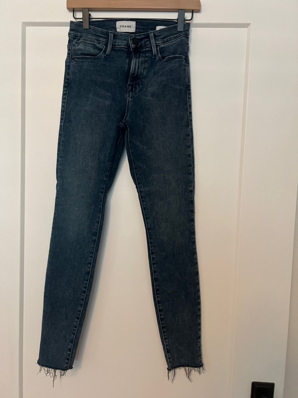 Frame Denim Washed Black High-Rise Skinny Jeans